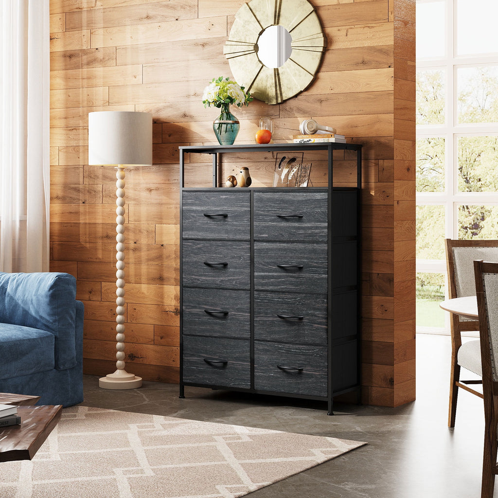 GALAXHERO 8 Drawer Dresser for Bedroom, Open Storage Shelves, Wooden Top, Fabric Bins for Closet, Living Room, Hallway