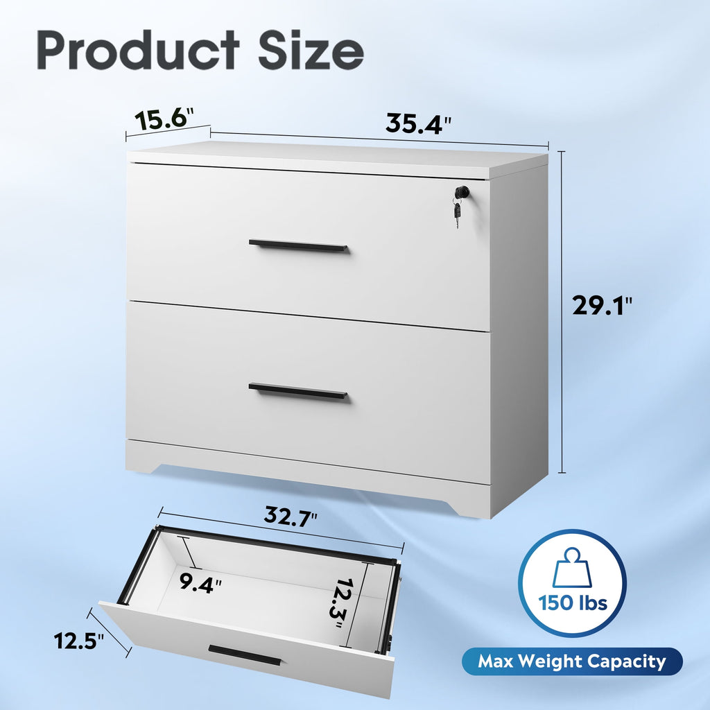 GALAXHERO 2 Drawer File Cabinets Wood Lateral Filing Cabinets with Lock for Home Office