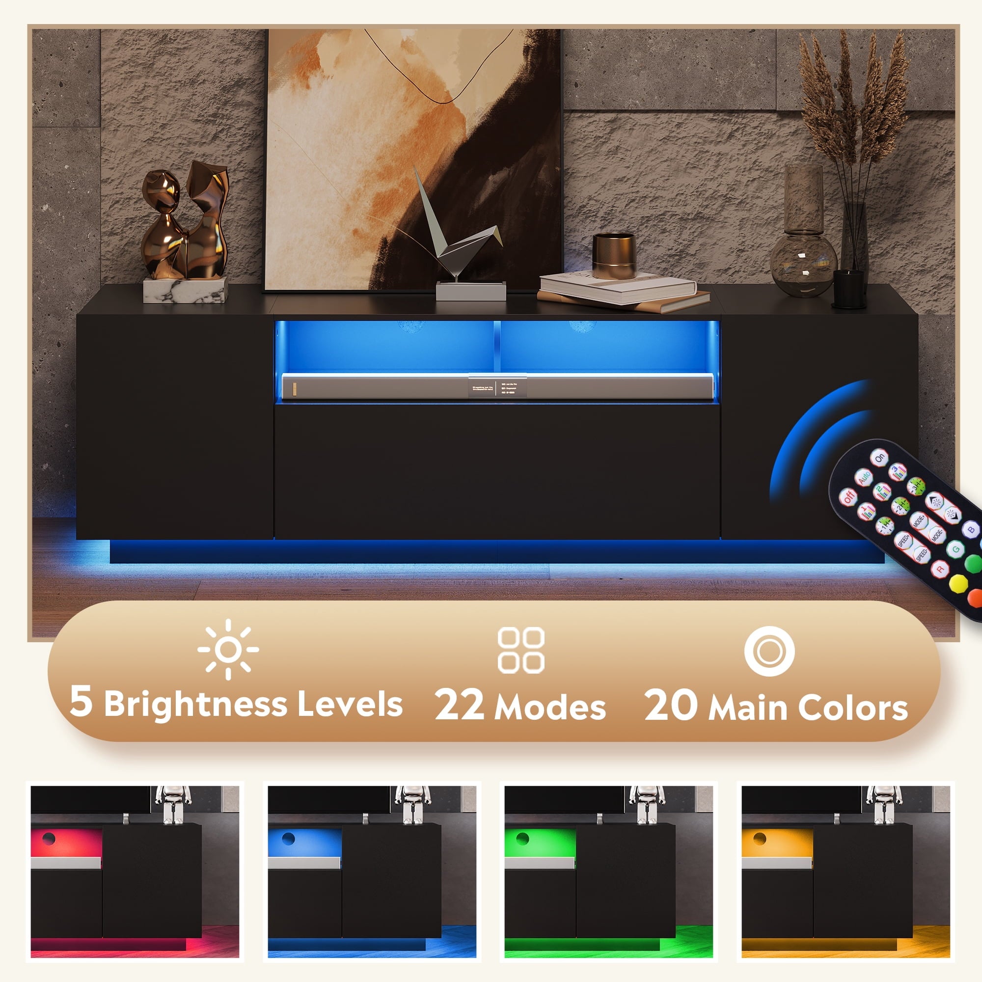 GALAXHERO TV Stand for 65 inch Entertainment Center with LED Lights & Large Storage Cabinet Modern TV Console Stands Table for Living Room Bedroom