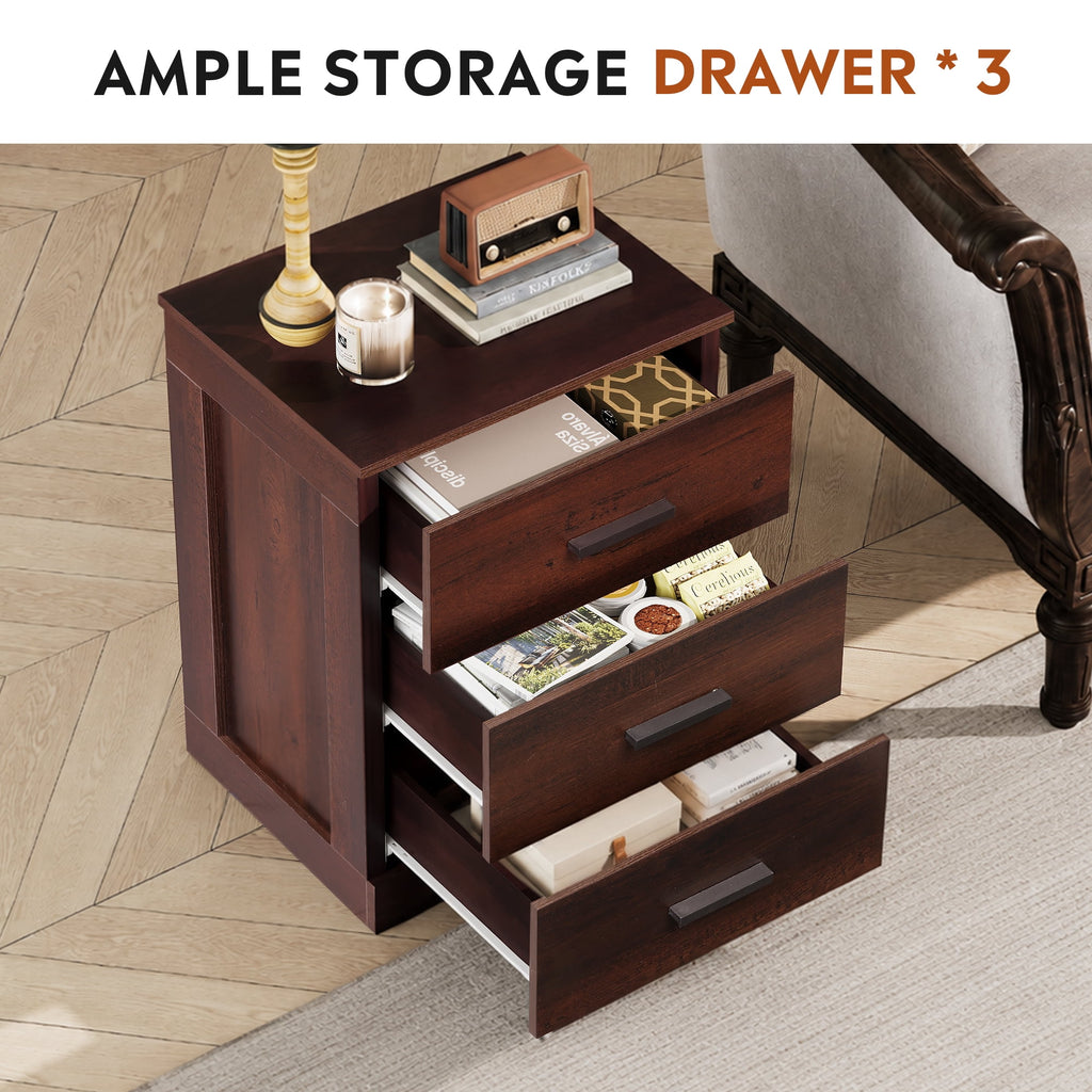 GALAXHERO 3 Drawer Night Stands for Bedroom, Tall Nightstand with Storage Cabinets, Wooden Bedside Table for Living Room Dorm