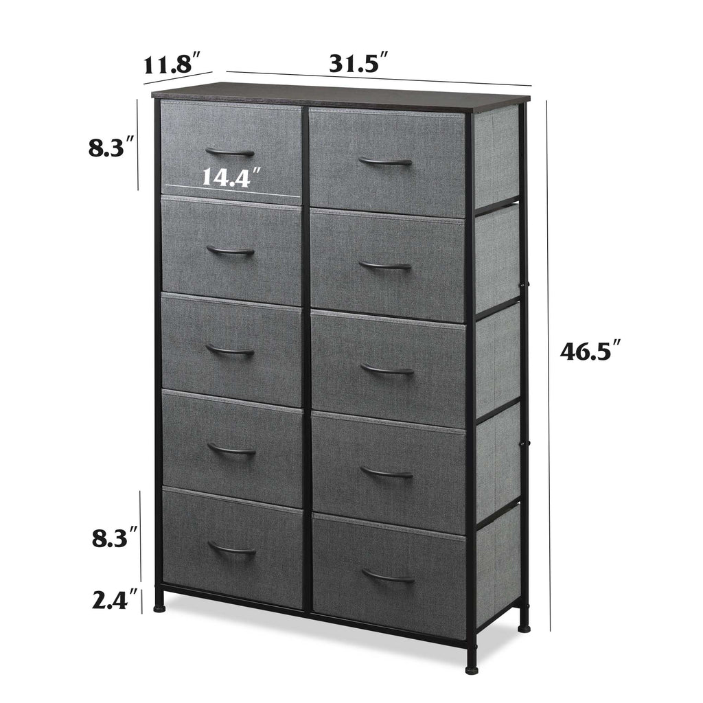 GALAXHERO Tall Dresser 10 Fabric Drawers, Storage Tower with Cabinet, Metal Frame, Wooden Top, Organizer Units for Bedroom, Living Room, Closet, Clothing