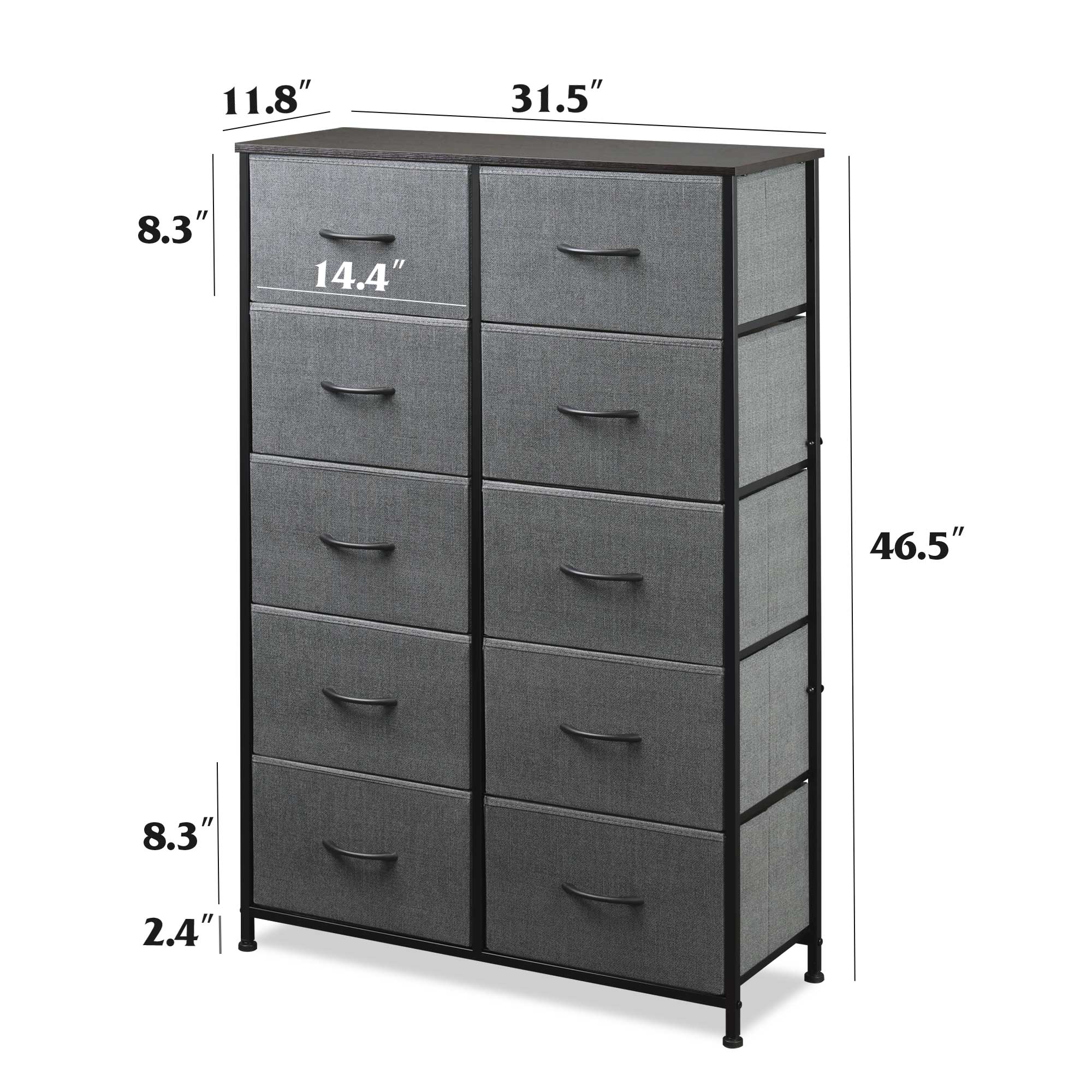 GALAXHERO Tall Dresser 10 Fabric Drawers, Storage Tower with Cabinet, Metal Frame, Wooden Top, Organizer Units for Bedroom, Living Room, Closet, Clothing