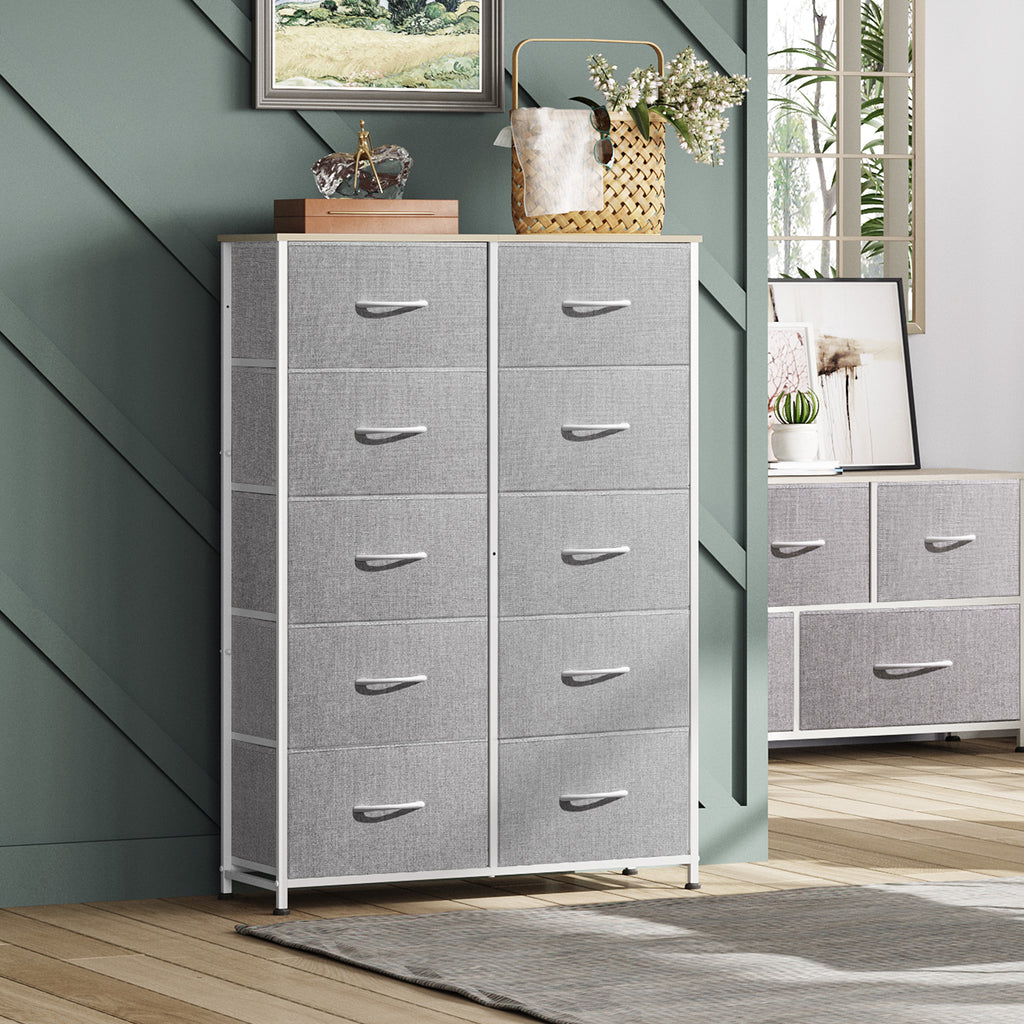 GALAXHERO Tall Dresser 10 Fabric Drawers, Storage Tower with Cabinet, Metal Frame, Wooden Top, Organizer Units for Bedroom, Living Room, Closet, Clothing