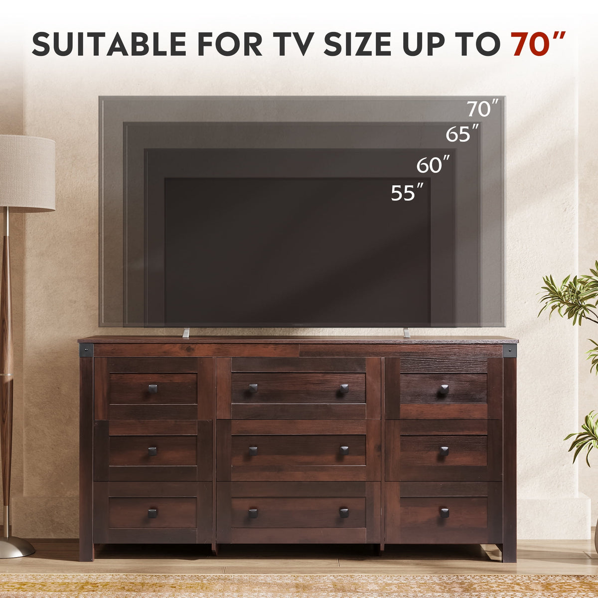 GALAXHERO Farmhouse 9 Drawer Wood Dresser, 63" Wide Storage Organizer with Double Rustic Handles, TV Stand for 70" TV, Chest of Drawers for Bedroom, Living Room