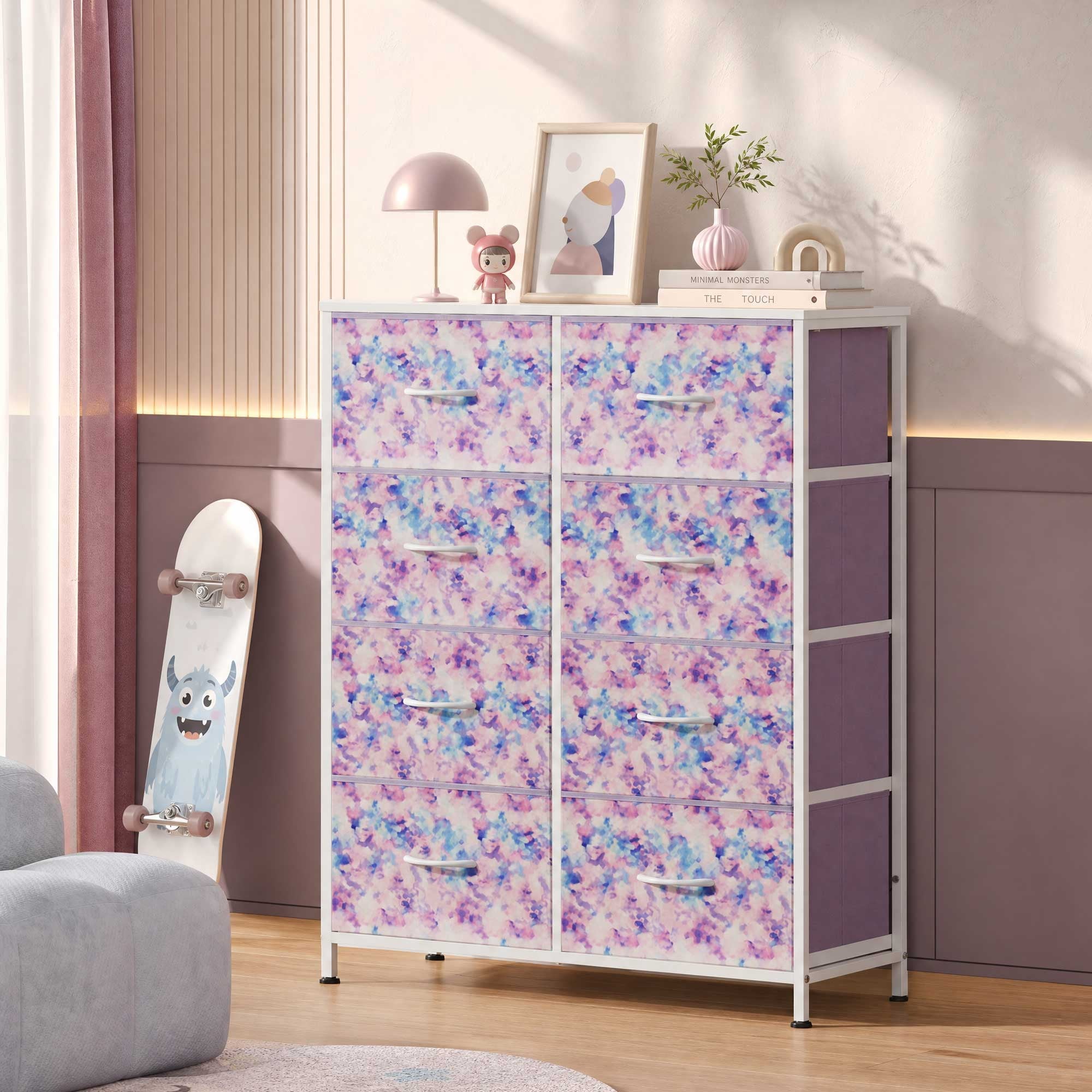 GALAXHERO 8 Drawer Fabric Dresser for Bedroom, Storage Bins Chest of Drawer for Closet, Living Room, Hallway, Wood Grain Print