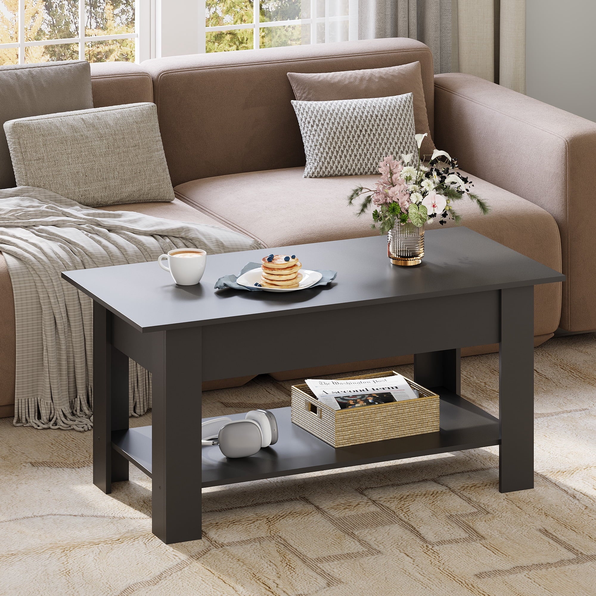 GALAXHERO 39" Lift Top Coffee Table with Storage Shelf & Hidden Compartment and Lifting Top for Home Living Room Office and Reception Room