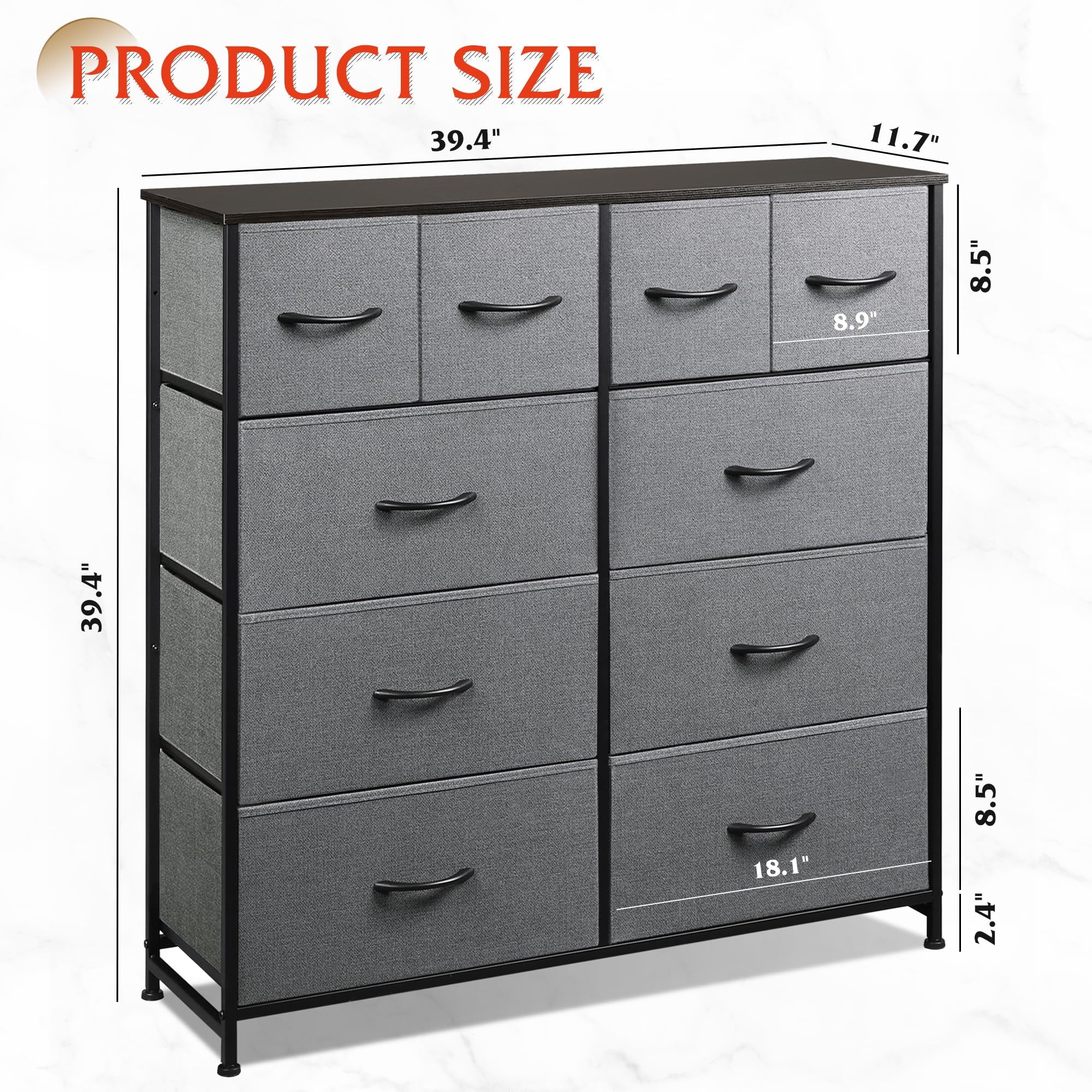 GALAXHERO Dresser for Bedroom with 10 Drawers, Wide Fabric Dresser for Storage and GALAXHERO Organization, Chest of Drawers for Living Room, Hallway, Closet