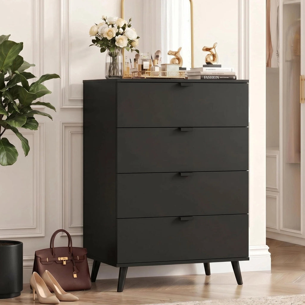 GALAXHERO 4 Drawer Dresser, Modern Chest of Drawers for Bedroom, Tall Wood Storage Organizer for Living Room, Closet, Hallway, Dorm Room
