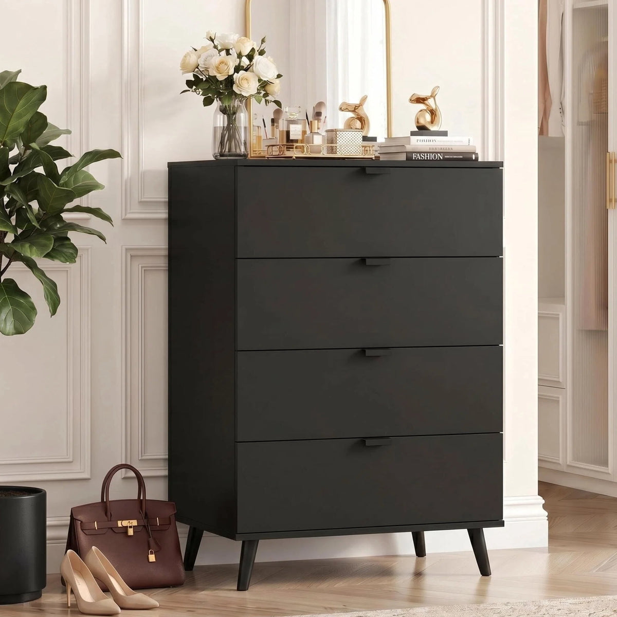 GALAXHERO 4 Drawer Dresser, Modern Chest of Drawers for Bedroom, Tall Wood Storage Organizer for Living Room, Closet, Hallway, Dorm Room