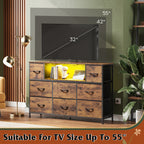GALAXHERO 8-Drawer Fabric Dresser with Charging Station and LED Lights, TV Stand for 55-Inch TV, Storage Chest with Open Shelves for Bedroom, Living Room, Closet