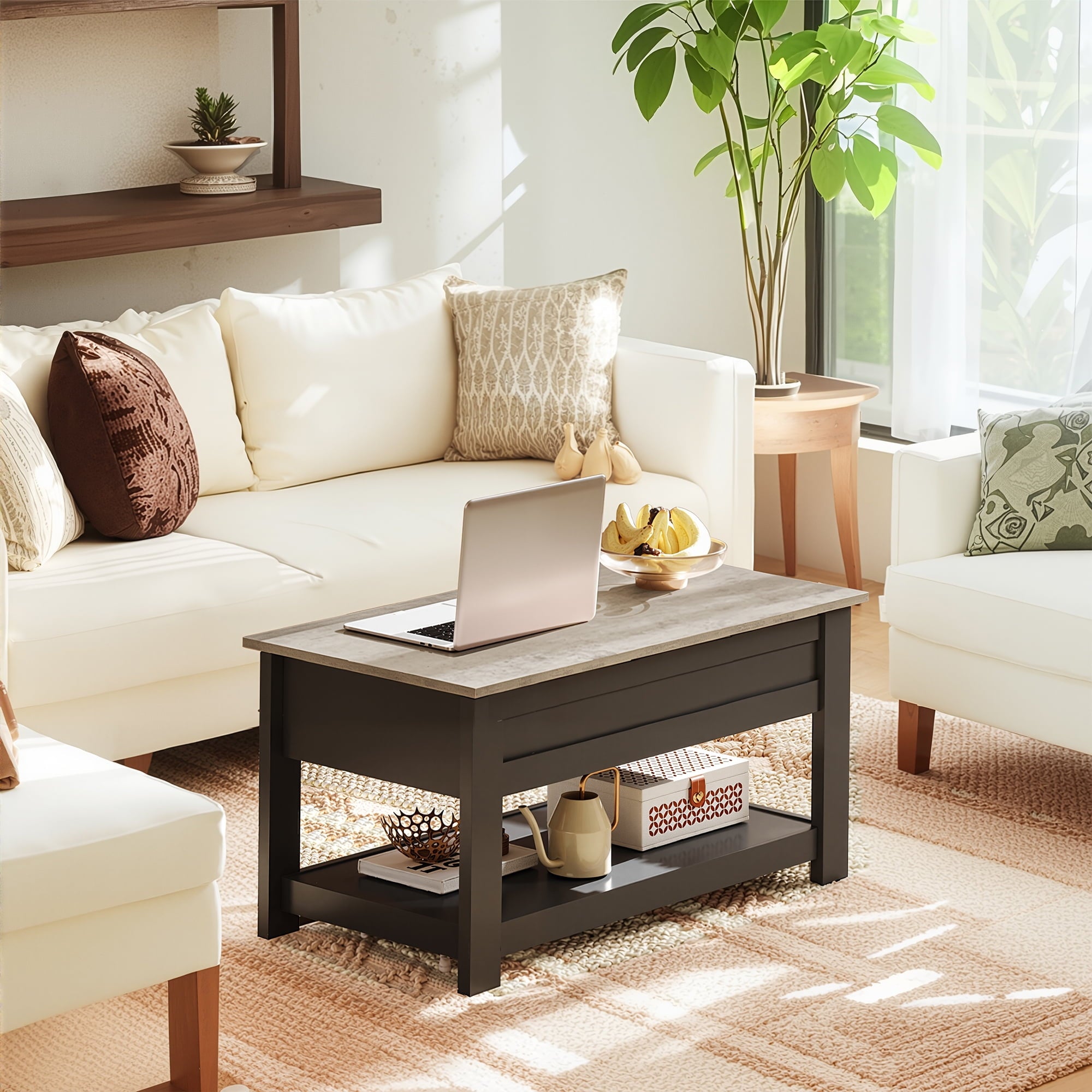 GALAXHERO 39" Lift Top Coffee Table with Hidden Storage and Storage Shelf Lift Up Coffee Table for Living Room