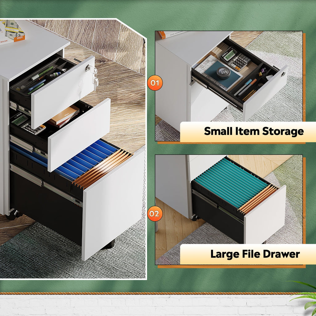 GALAXHERO 3-Drawer File Cabinet, Vertical Metal Filing Cabinet with Lock, Mobile Office Cabinet with Drawers for Home Office, Legal,Letter, A4-Size Files