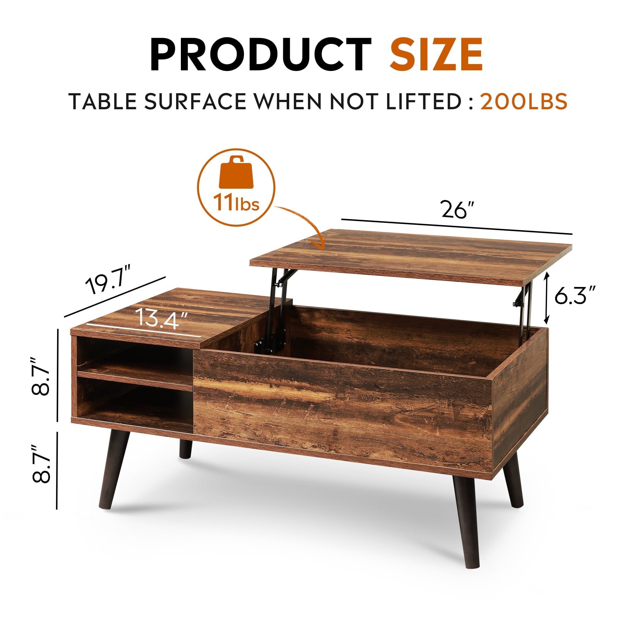 GALAXHERO Coffee Table with Removable Storage Shelves Lift Top Small Coffee Table for Living Room