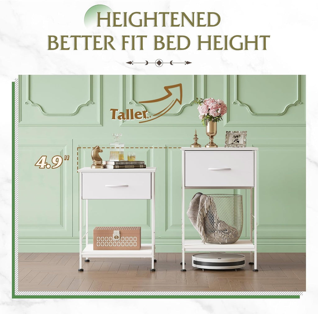 GALAXHERO Nightstand Set of 2 with Fabric Drawer and Open Wood Shelf, End Side Table with Steel Frame for Bedroom, Dorm, 25.03" Height