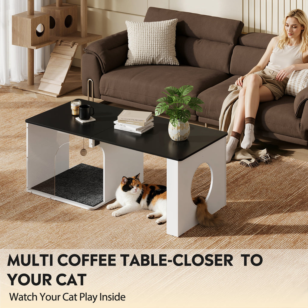 GALAXHERO 47" 2-in-1 Coffee Table with Storage Tabletop Modern Center Table for Living Room, Balcony, Cat House, Cat Scratching Pad