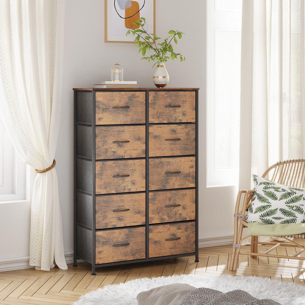 GALAXHERO Tall Dresser 10 Fabric Drawers, Storage Tower with Cabinet, Metal Frame, Wooden Top, Organizer Units for Bedroom, Living Room, Closet, Clothing