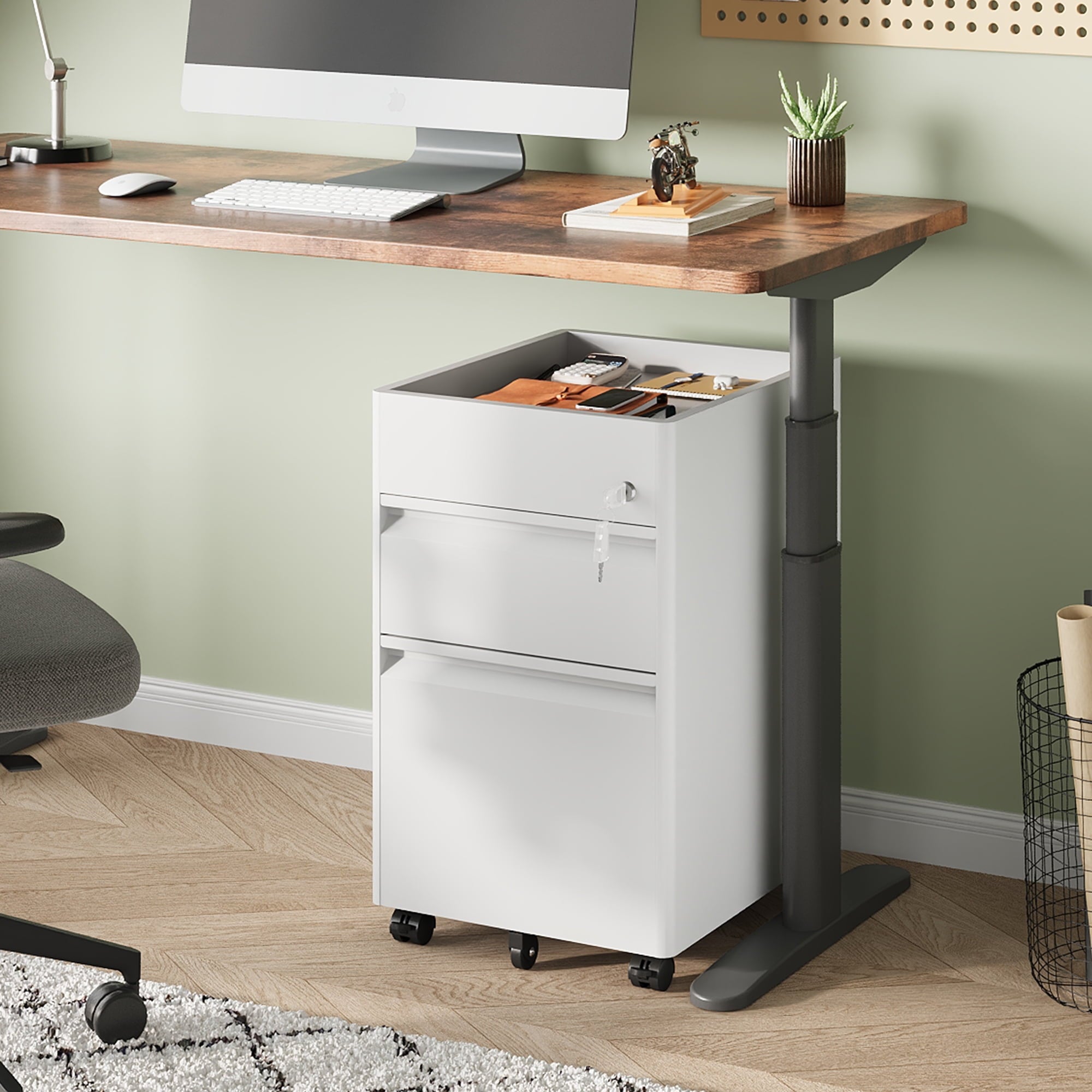 GALAXHERO 2 Drawer File Cabinet with Lock, Metal Storage Organizer with Fence, Mobile Filing Cabinets for Home Office, Fit Letter/A4/Legal Size Files