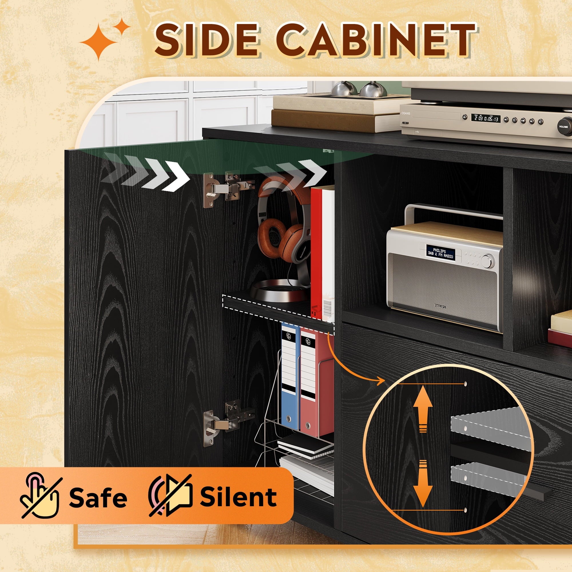 GALAXHERO Office File Cabinet with Lock, 1-Drawer Wood Lateral Filing Cabinet on Wheels, Printer Stand with Open Storage Shelves for Home Office, Black