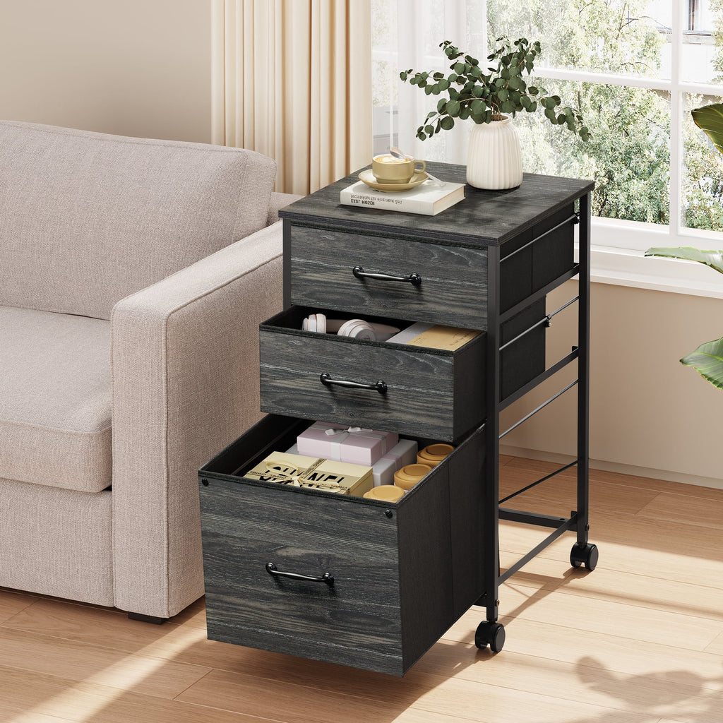 GALAXHERO 3 Drawer File Cabinet, Rolling Printer Stand Filing Cabinets for Home Office, Fabric Vertical File Cabinet Fits A4 or Letter Size