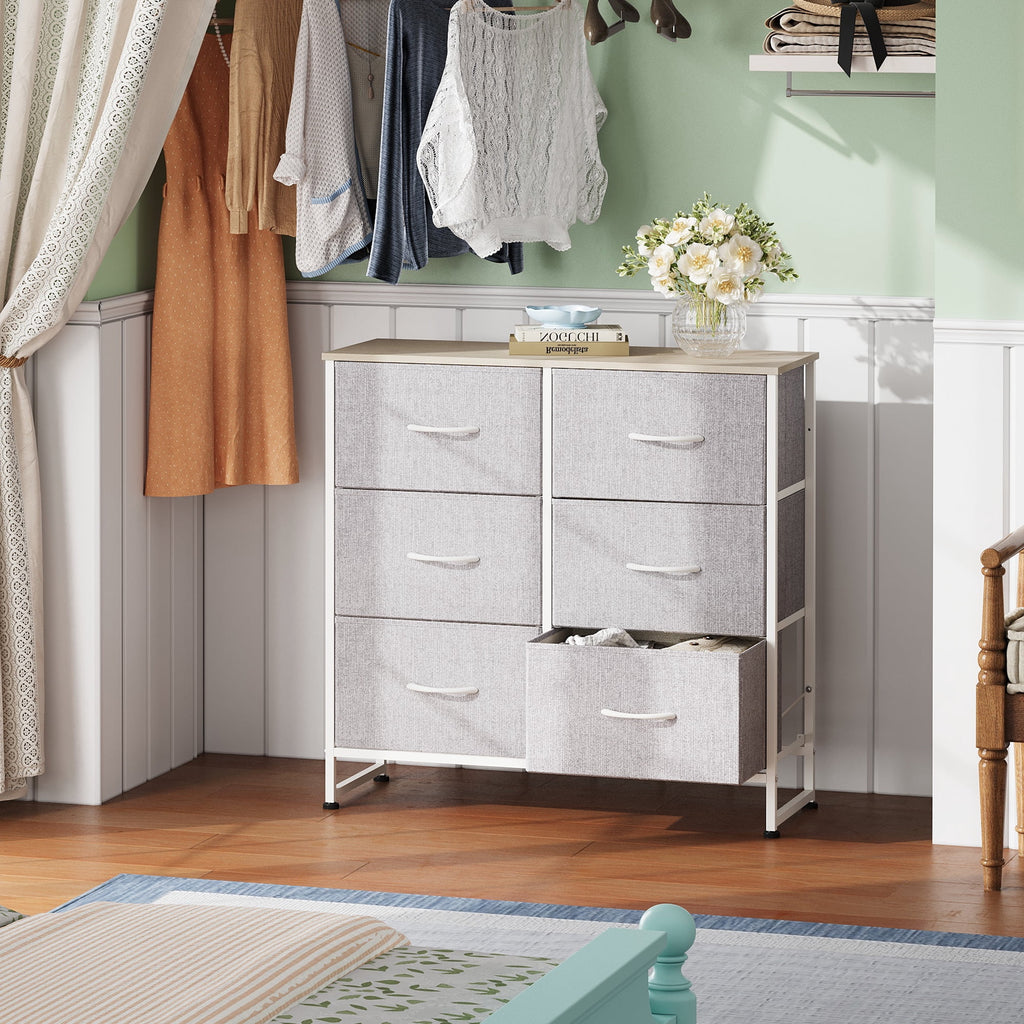 GALAXHERO 6 Drawer Dresser, Black Fabric Double Dresser, Storage Tower with Fabric Bins, Chest of Drawers for Bedroom, Closet, Living Room, Hallway