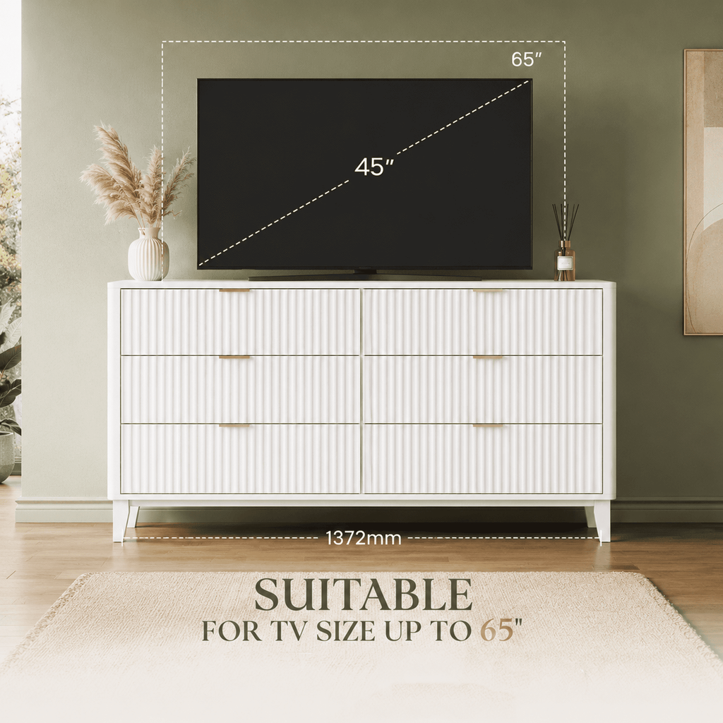 GALAXHERO 6 Drawer Dresser for Bedroom, Wide Chest of Drawers, Fluted Wood Dresser, TV Stand for 55 inch TV, Storage Cabinet for Living Room, Hallway