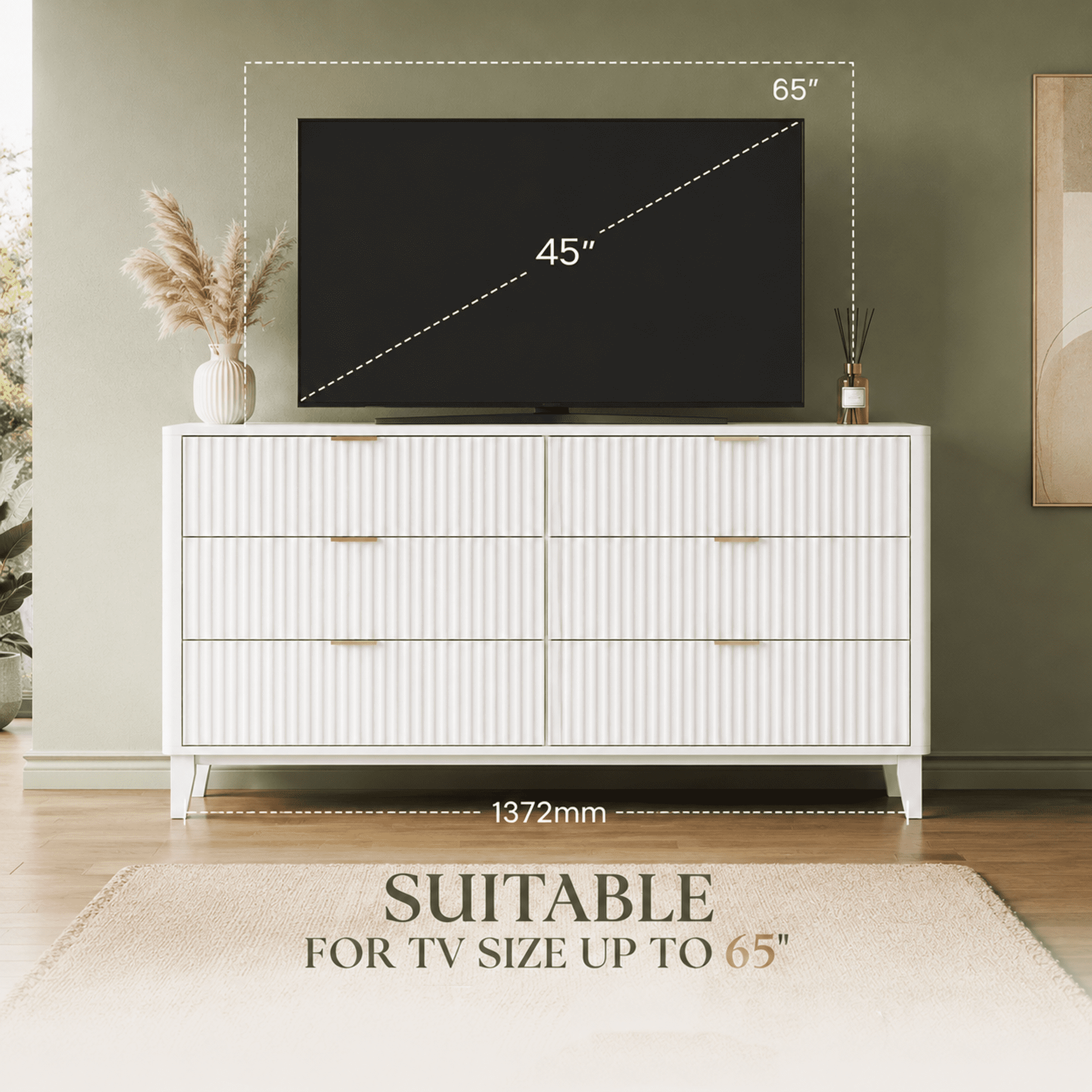 GALAXHERO 6 Drawer Dresser for Bedroom, Wide Chest of Drawers, Fluted Wood Dresser, TV Stand for 55 inch TV, Storage Cabinet for Living Room, Hallway