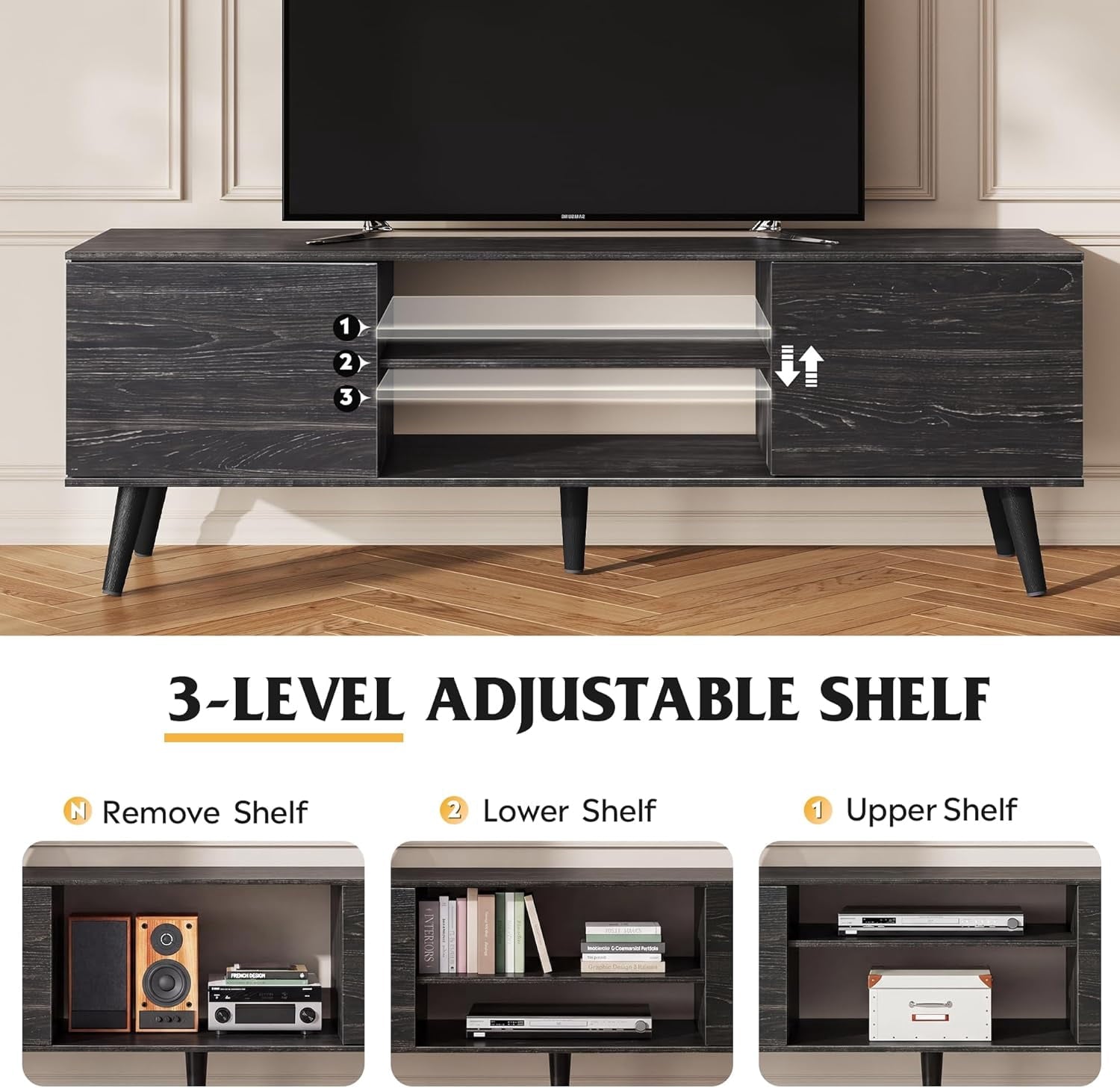 GALAXHERO TV Stand for 55 60 inch TV Rustic Entertainment Center with Storage Cabinets TV Console for Living Room, Long TV Cabinet