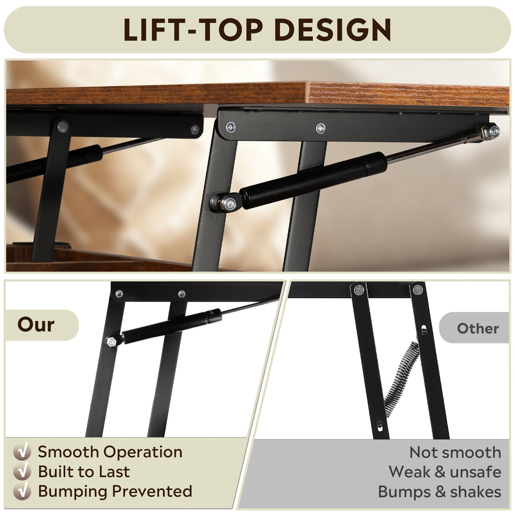 GALAXHERO Lift Top Coffee Table for Living Room Table with 2 Drawers & LED Light & Large Storage and Open Shelf
