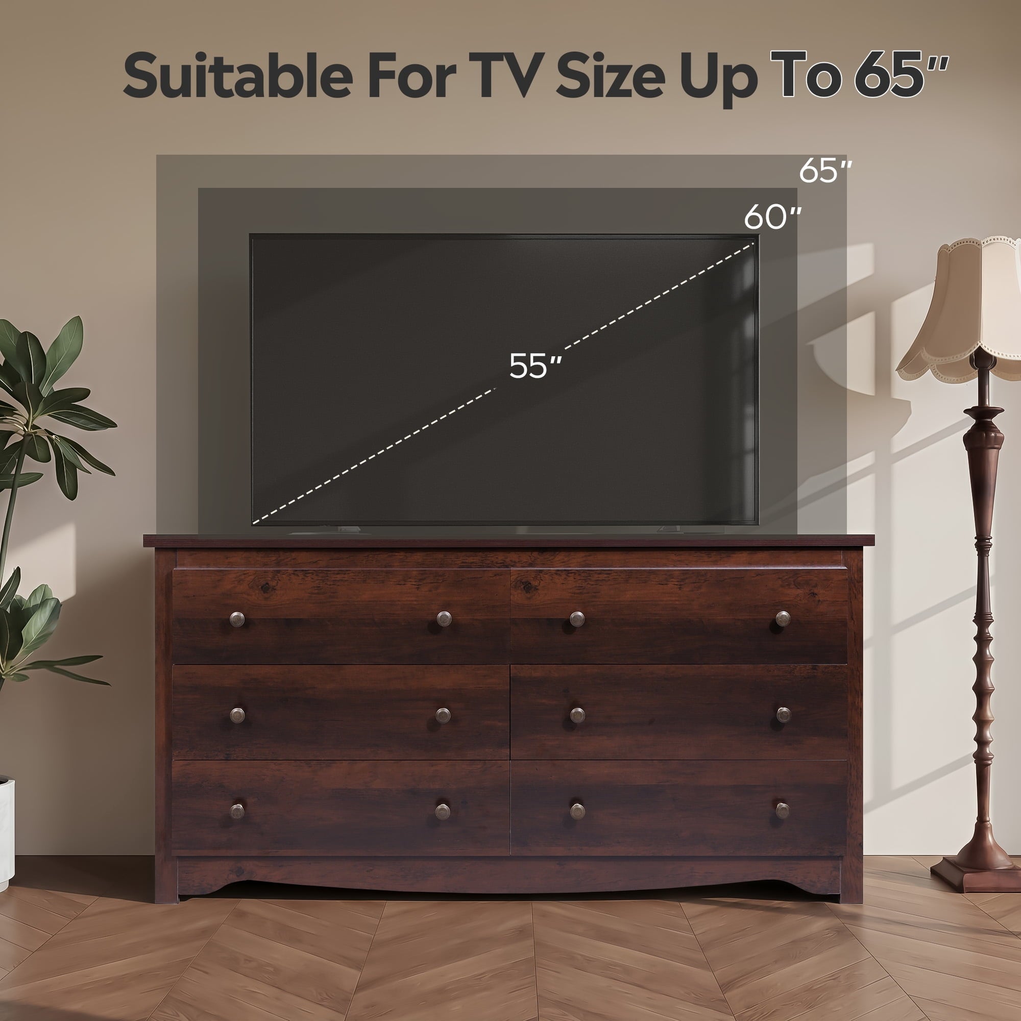 GALAXHERO Modern Wood Dresser with 6 Drawers – Wide Storage Chest for Bedroom, Living Roomloset, Hallway – Large Organizer Nightstand Unit, 59”W