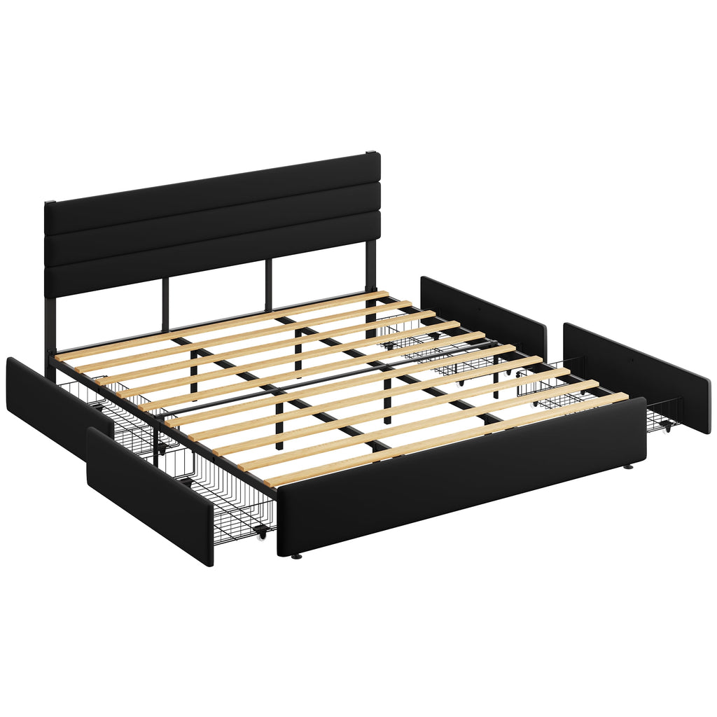 GALAXHERO King Size Upholstered Bed Frame with 4 Storage Drawers and Headboard, Velvet Platform Bedframe, Sturdy Metal & Wooden Slats Support, No Box Spring Needed, Easy Assembly