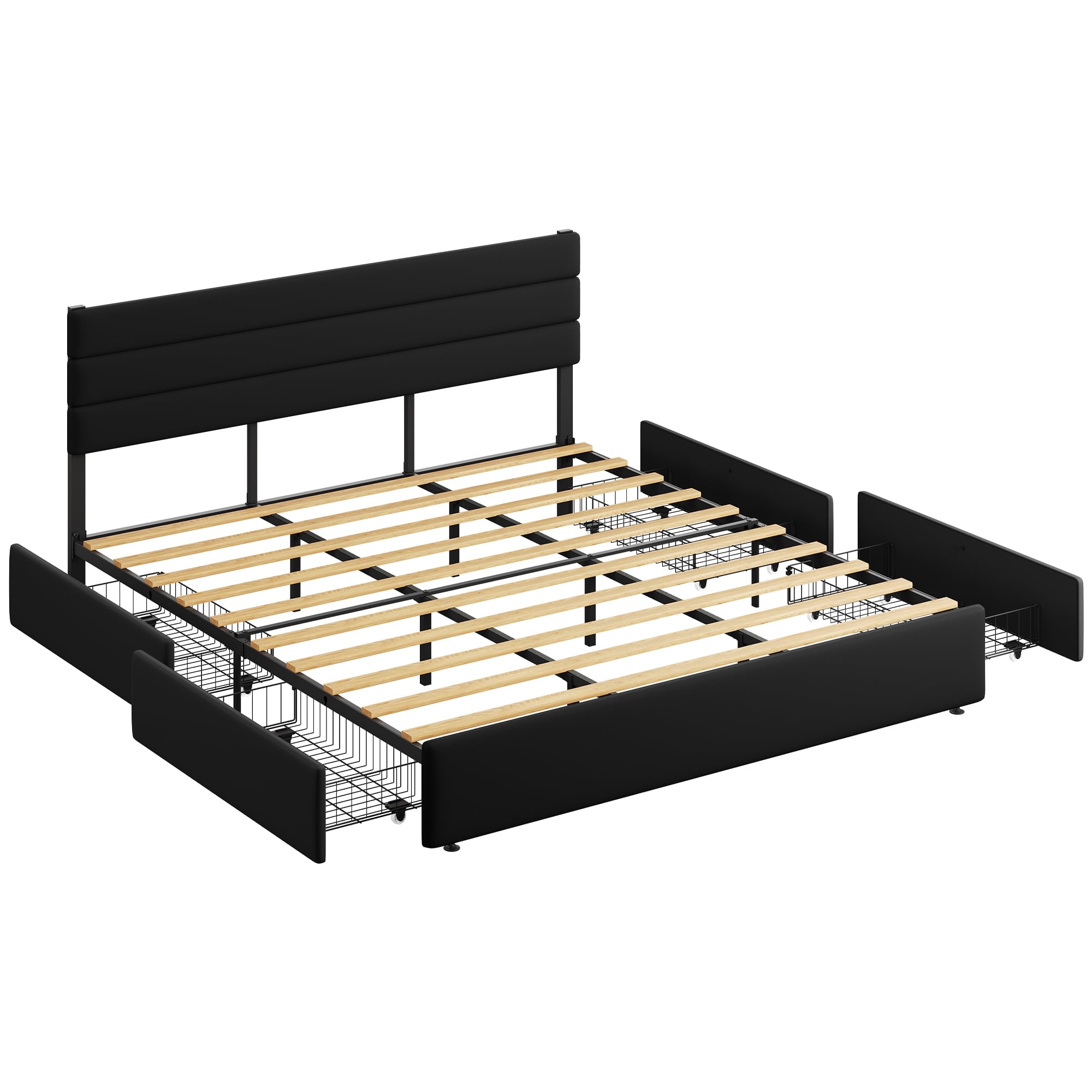 GALAXHERO King Size Upholstered Bed Frame with 4 Storage Drawers and Headboard, Velvet Platform Bedframe, Sturdy Metal & Wooden Slats Support, No Box Spring Needed, Easy Assembly