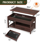 GALAXHERO Coffee Table, 39" Lift Top Coffee Table with Hidden Compartment, Storage Drawers and Storage Shelf for Living Room, Reception Room, Espresso