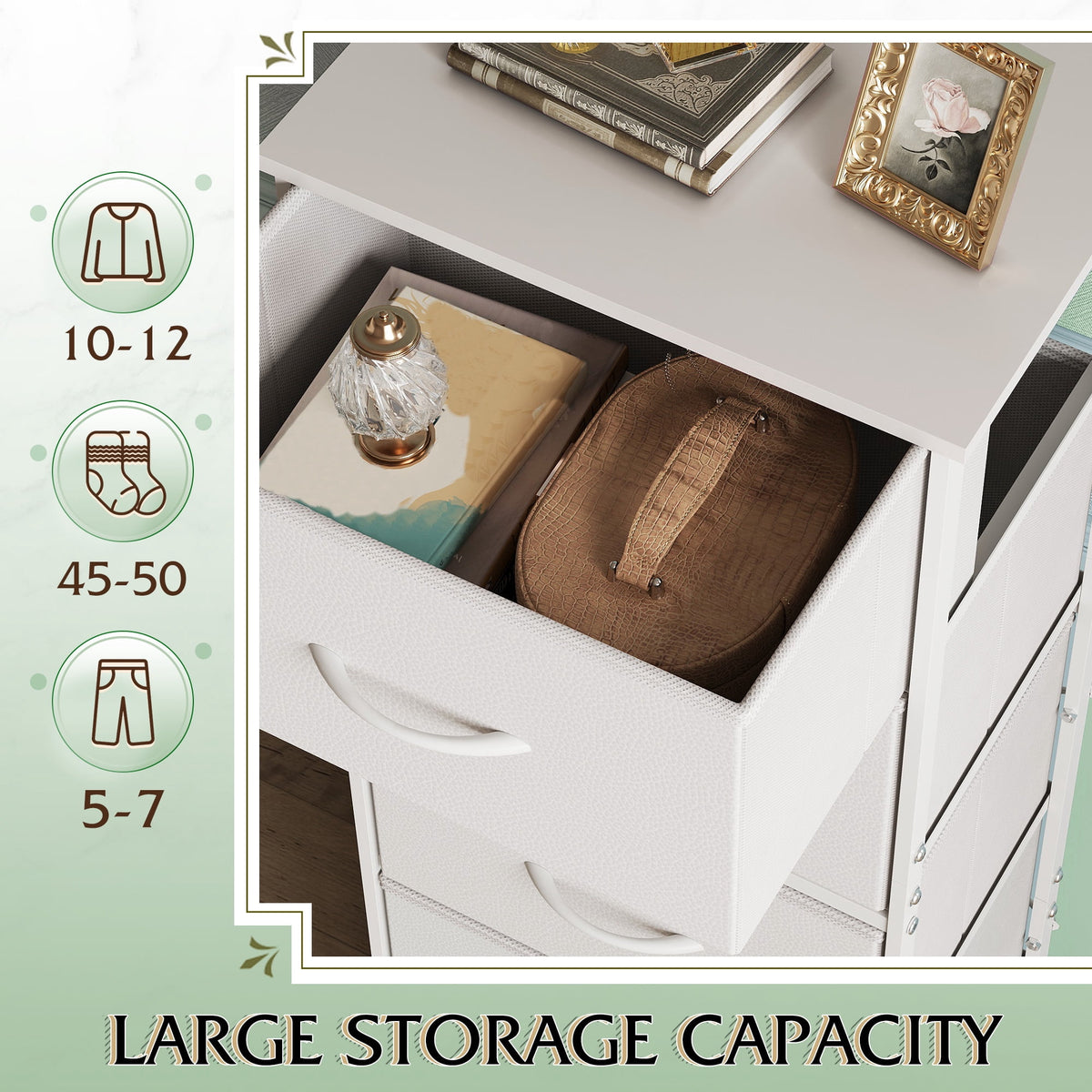 GALAXHERO 5-Drawer Tall Fabric Dresser with Wood Top, Storage Organizer Chest for Bedroom, Closet, Hallway, Sturdy Steel Frame