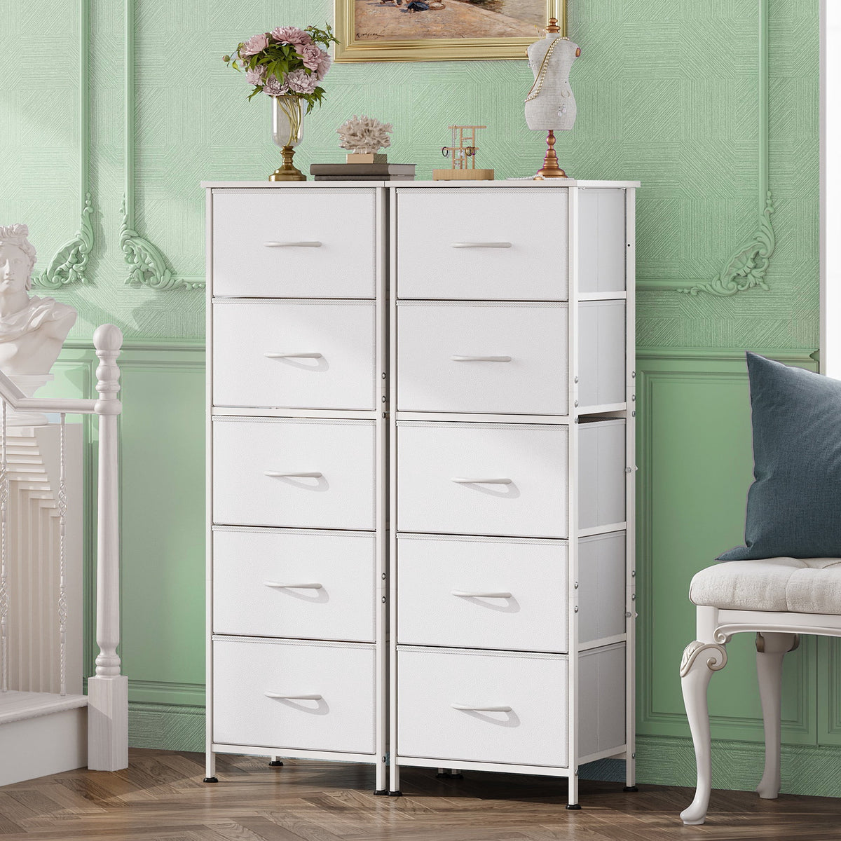 GALAXHERO 5-Drawer Tall Fabric Dresser with Wood Top, Storage Organizer Chest for Bedroom, Closet, Hallway, Sturdy Steel Frame