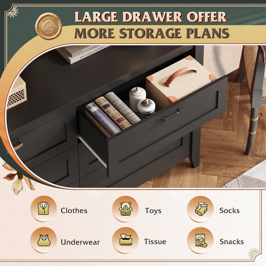 GALAXHERO 6-Drawer Double Wood Dresser - Farmhouse Chest of Drawers with Metal Handles for Bedroom, Living Room, Entryway