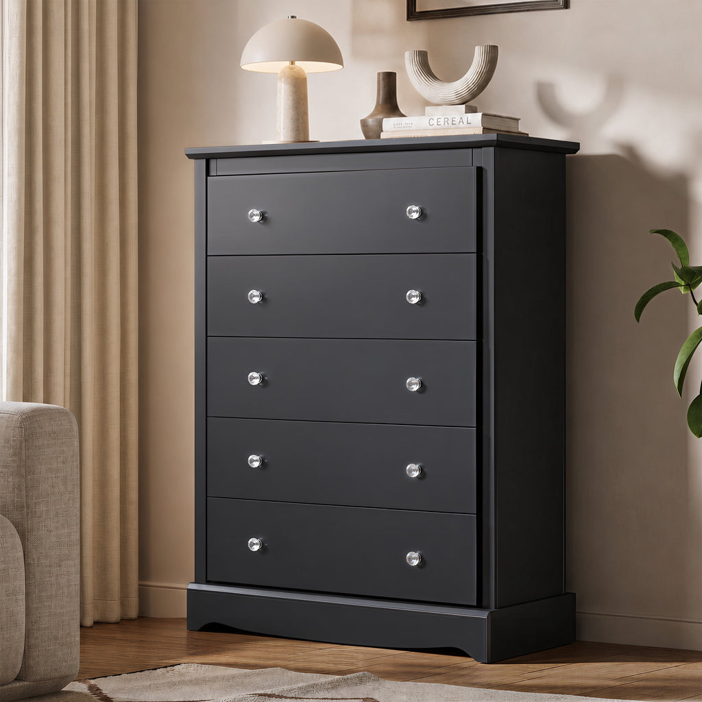 GALAXHERO 5 Drawer Dresser for Bedroom, Retro Wood Chest of Drawers, Tall Dresser with Round Metal Handle for Living Room, Hallway, Closet