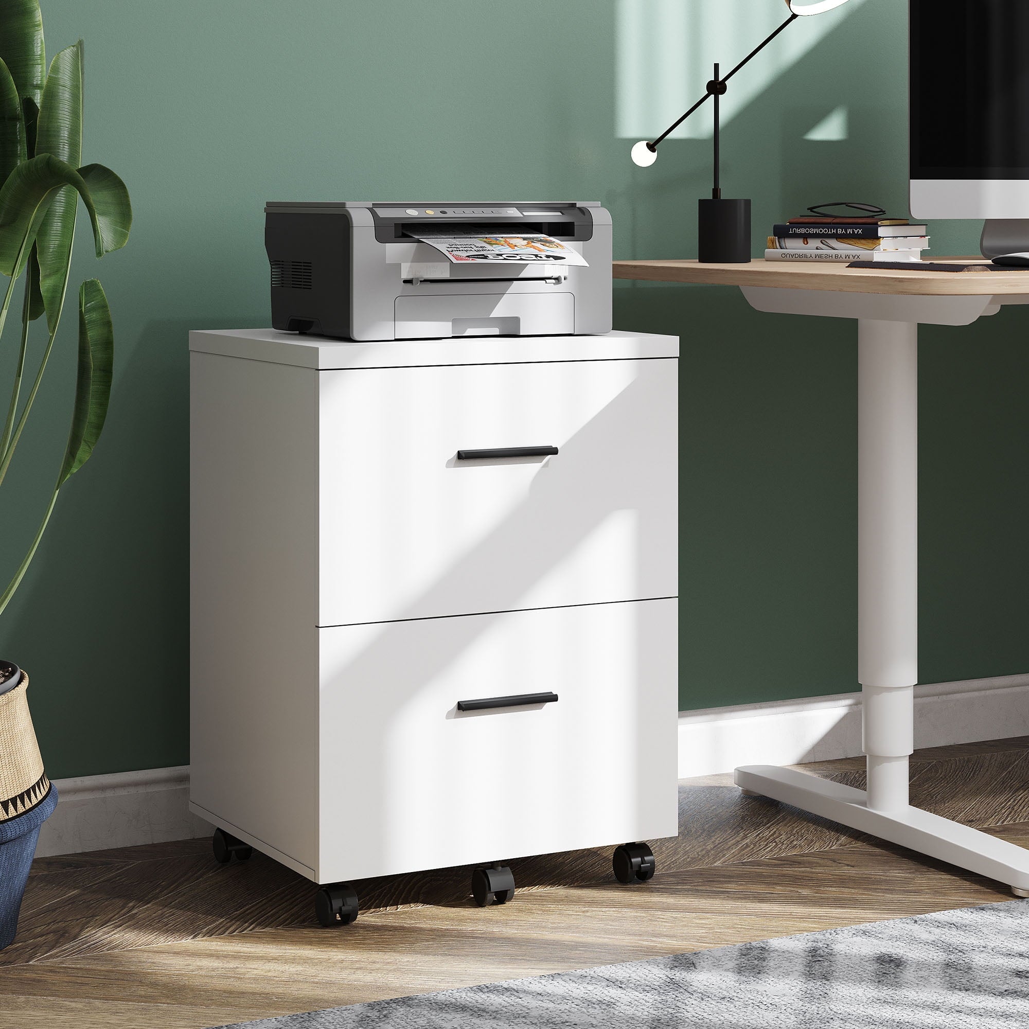 GALAXHERO 2-Drawer Wood File Cabinet, Vertical Filing Cabinet with Wheels for Home Office, Fits A4/Letter/Legal Size Files, White