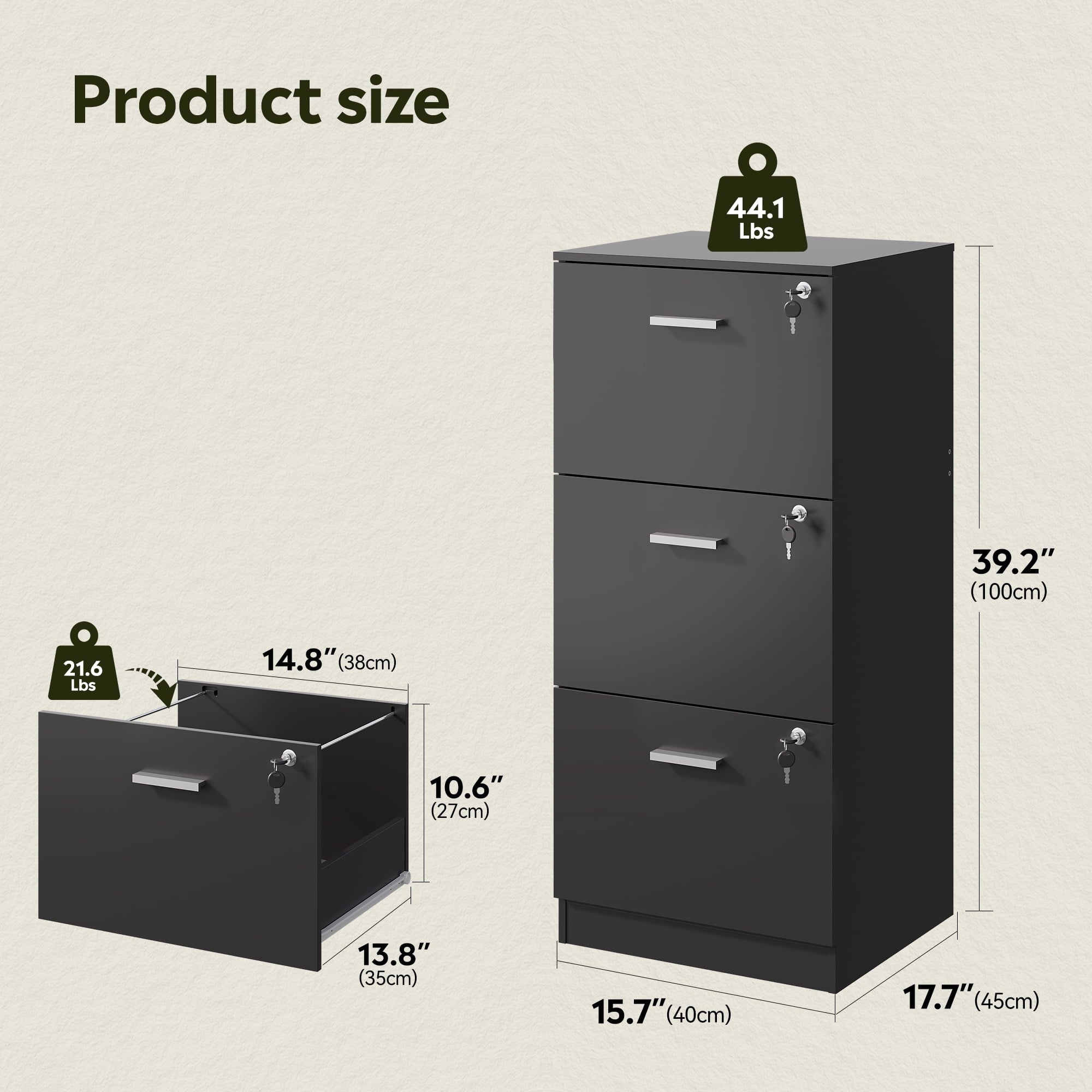 GALAXHERO 3 Drawers File Cabinets, Vertical Filing Cabinet with 3 Locks for Home Office, Wood Office Printer Stand for Letter/A4 Size