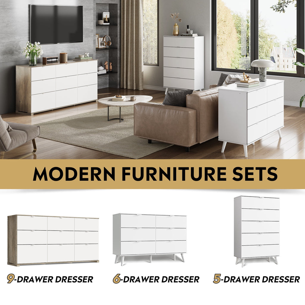 GALAXHERO 9 Drawer Dresser for Bedroom, Wood Dresser with Sturdy Metal Handle, 63" Wide Chest of Drawers, TV Stand for 75" TV for Living Room, Hallway