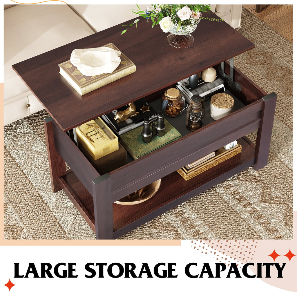 GALAXHERO 39" Lift Top Coffee Table with Hidden Storage and Storage Shelf Lift Up Coffee Table for Living Room