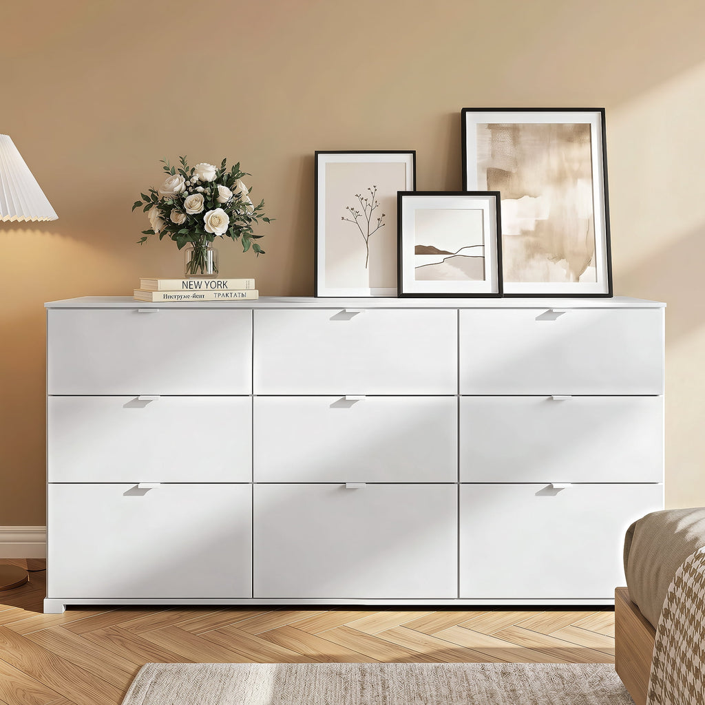 GALAXHERO 9-Drawers Dresser for Bedroom, 63" Wide Modern Dresser for Bedroom, Large Chest of Drawers with Sturdy Metal Handle, Wood Dresser for Living Room, Hallway
