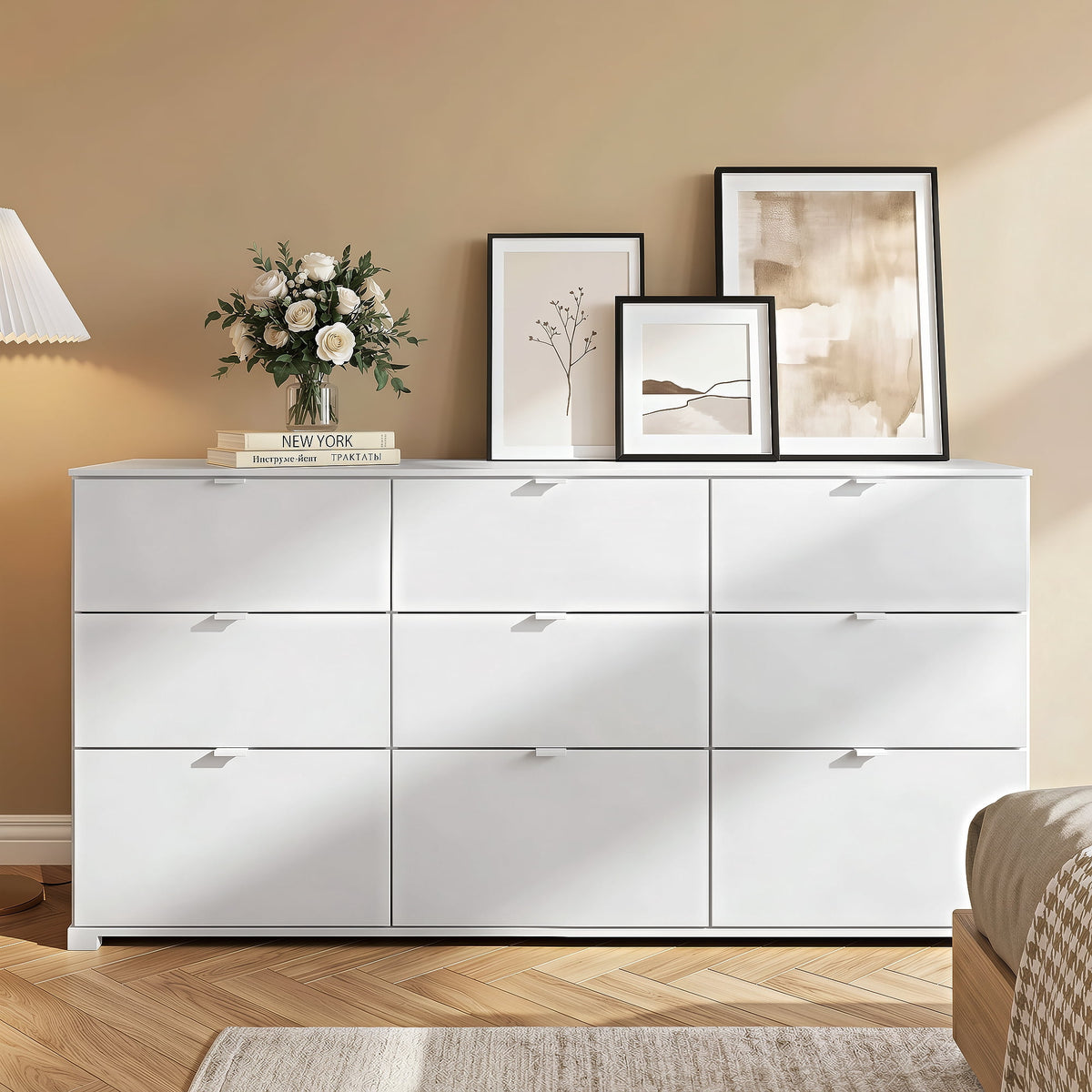 GALAXHERO 9-Drawers Dresser for Bedroom, 63" Wide Modern Dresser for Bedroom, Large Chest of Drawers with Sturdy Metal Handle, Wood Dresser for Living Room, Hallway