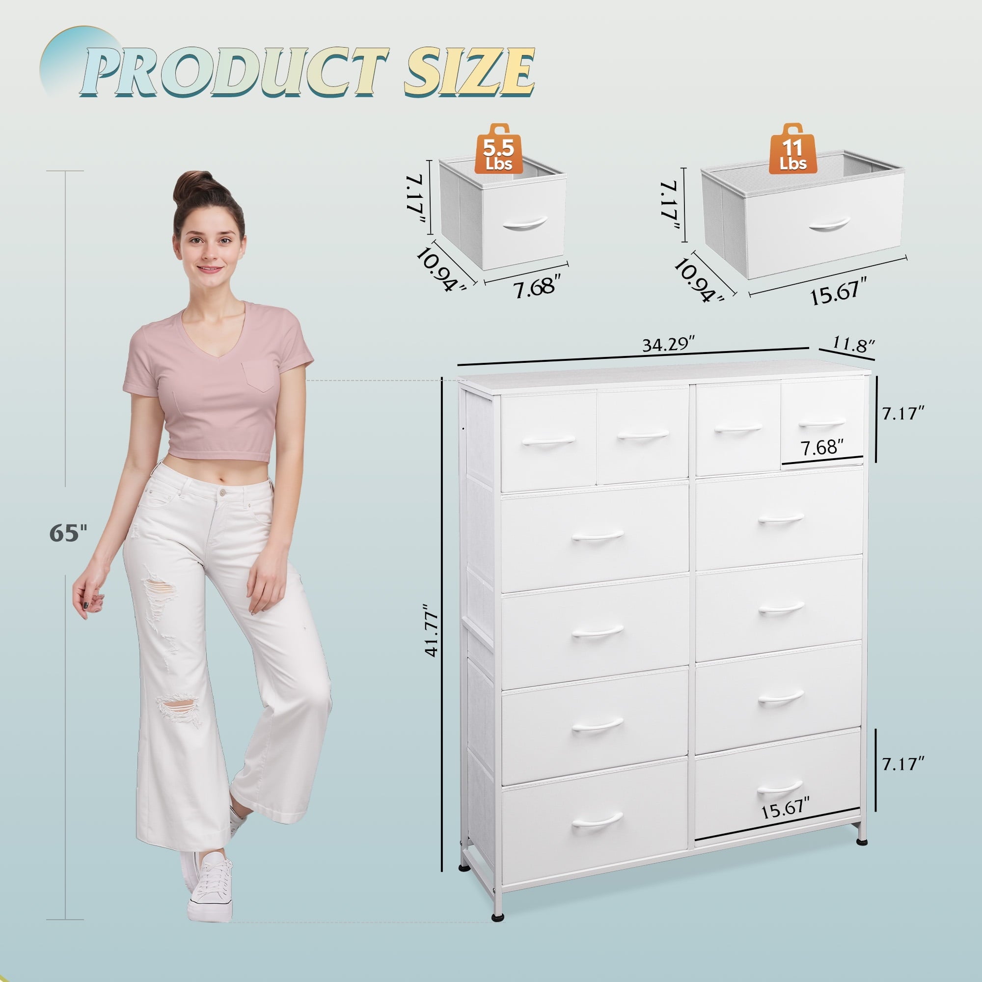 GALAXHERO 12-Drawer Tall Fabric Dresser with Wood Top and Steel Frame, Storage Chest of Drawers for Bedroom, Closet
