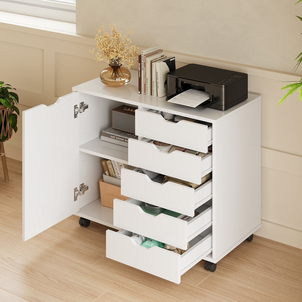 GALAXHERO 5-Drawer Storage Cabinet, Mobile Printer Stand Filing Cabinet for Home Office Cabinet, Wood File Cabinet