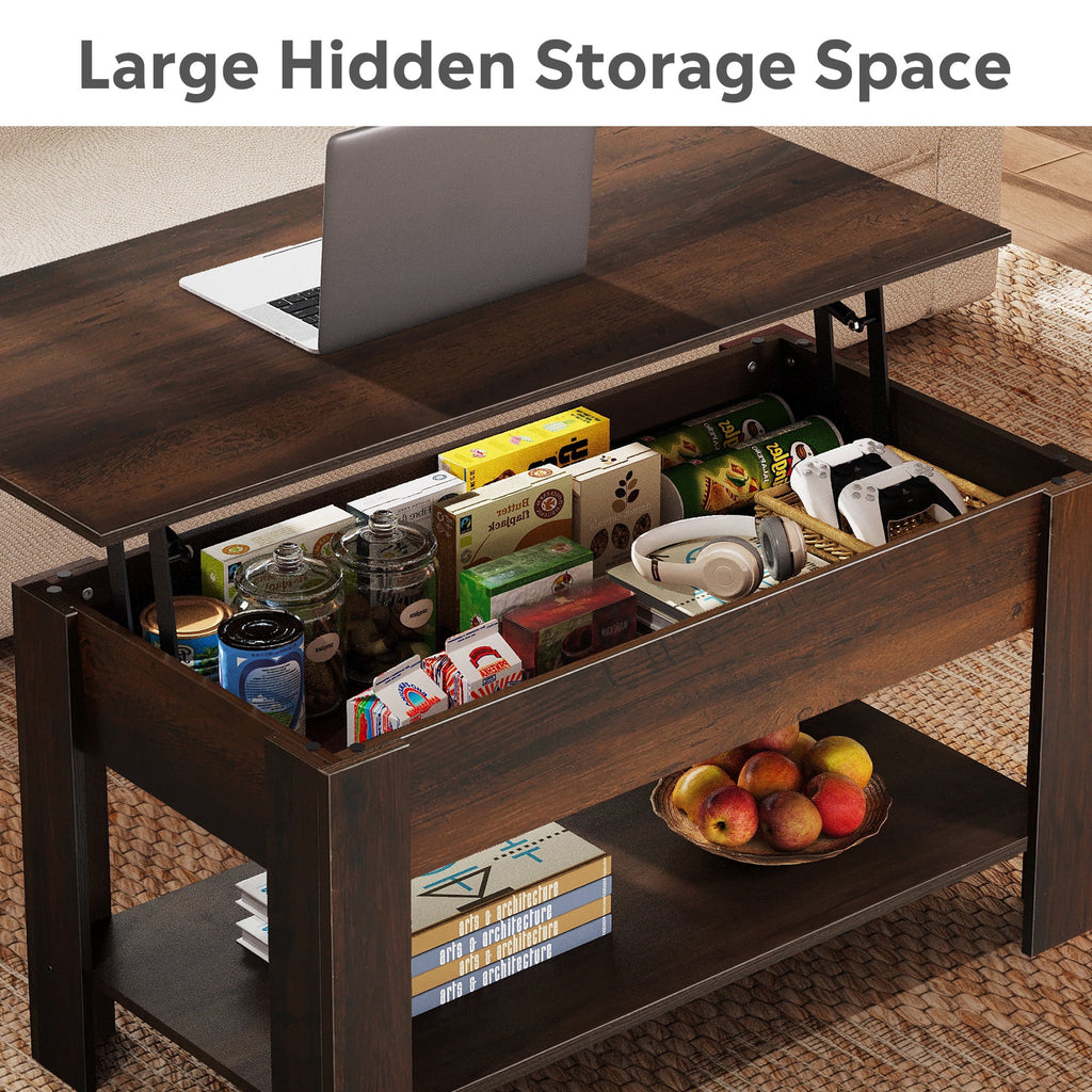 GALAXHERO 39" Lift Top Coffee Table with Storage Shelf & Hidden Compartment and Lifting Top for Home Living Room Office and Reception Room