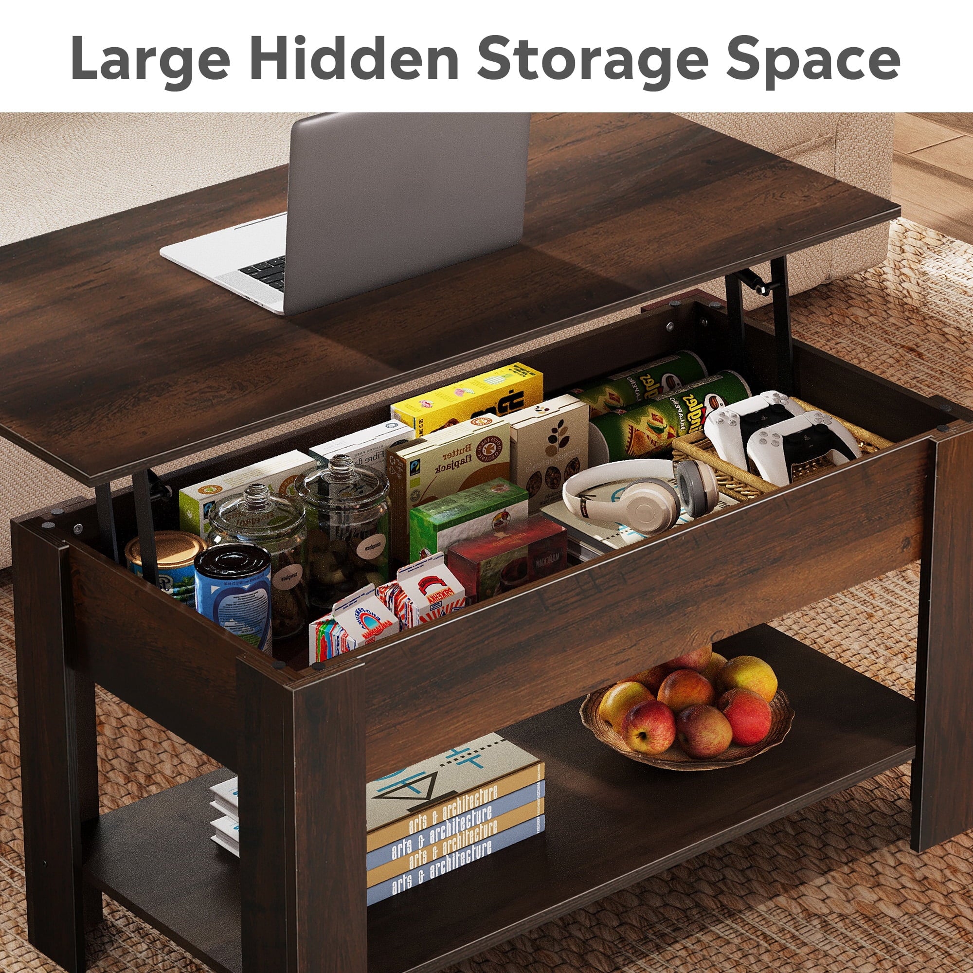 GALAXHERO 39" Lift Top Coffee Table with Storage Shelf & Hidden Compartment and Lifting Top for Home Living Room Office and Reception Room