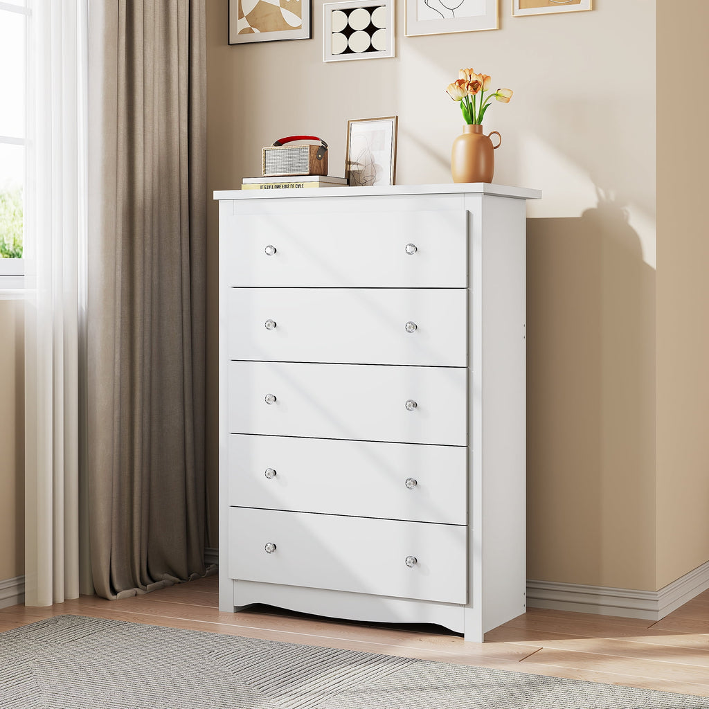 GALAXHERO 5 Drawer Dresser for Bedroom, Retro Wood Chest of Drawers, Tall Dresser with Round Metal Handle for Living Room, Hallway, Closet