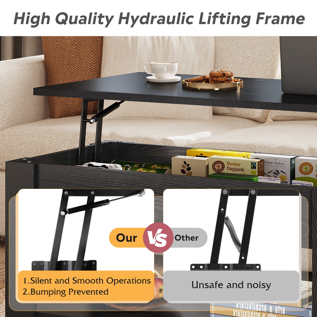 GALAXHERO 39" Lift Top Coffee Table with Storage Shelf & Hidden Compartment and Lifting Top for Home Living Room Office and Reception Room