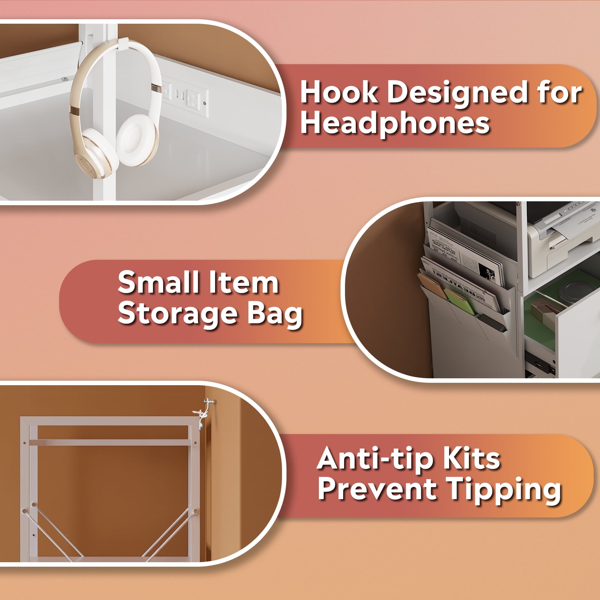 GALAXHERO 2 Drawer File Cabinet with Charging Station, Tall Vertical Filling Cabinet with Lock, Fits Letter/A4/Legal Size, Printer Stand & Adjustable Shelves for Home Office