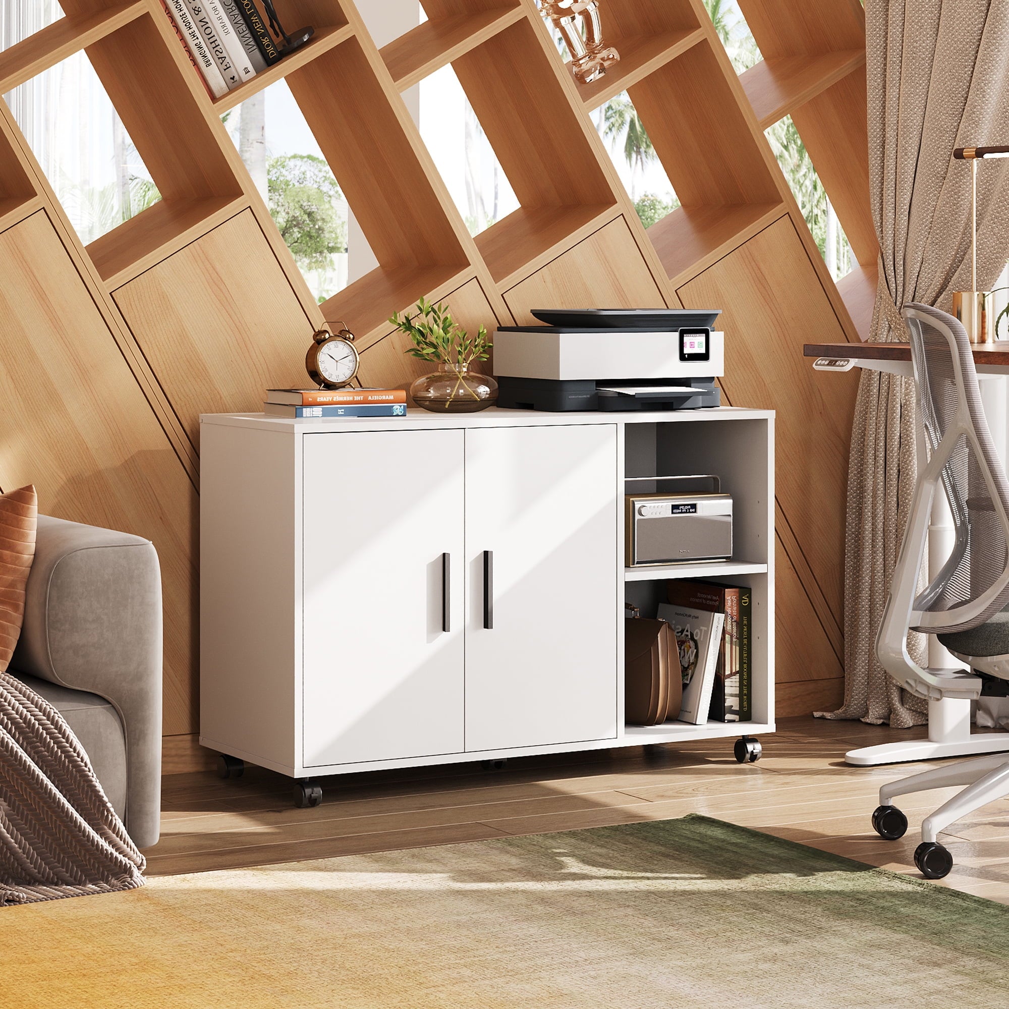 GALAXHERO Wood Storage Cabinets with Doors and Shelves, Lateral File Cabinet & Printer Stand with Storage for Home Office